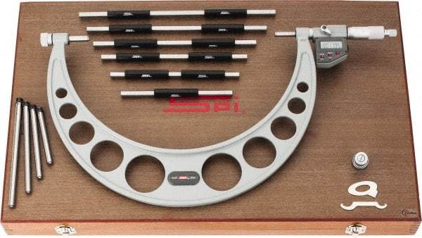 SPI - Electronic, 6 to 12 Range, Carbide Face Interchangeable Anvil Micrometer - 0.0003" Accuracy, 0.00005" Graduation - Industrial Tool & Supply