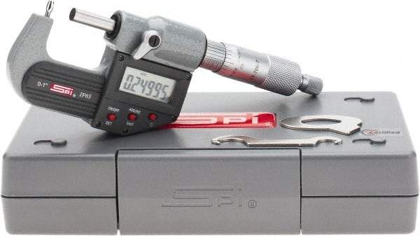 SPI - 0 to 1 Inch Range, 0.00005 Inch Graduation, B Anvil, Ratchet Stop Thimble, Electronic Tube Micrometer - 0.0001 Inch Accuracy, Carbide Face - Industrial Tool & Supply