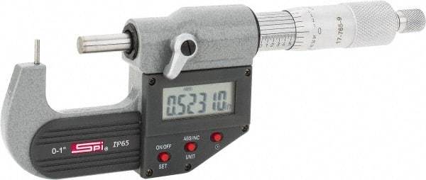 SPI - 0 to 1 Inch Range, 0.00005 Inch Graduation, A Anvil, Ratchet Stop Thimble, Electronic Tube Micrometer - 0.0001 Inch Accuracy, Carbide Face - Industrial Tool & Supply