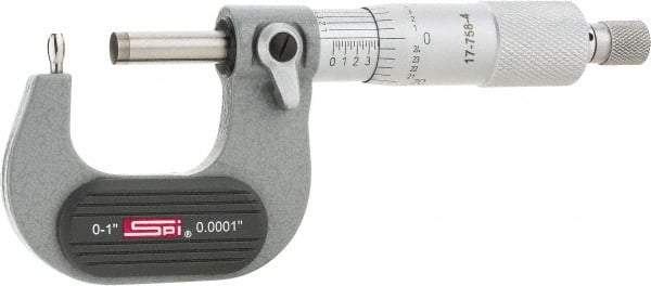 SPI - 0 to 1 Inch Range, 0.0001 Inch Graduation, B Anvil, Ratchet Stop Thimble, Mechanical Tube Micrometer - 0.0001 Inch Accuracy, Carbide Face - Industrial Tool & Supply