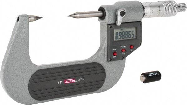 SPI - 1 to 2 Inch, Ratchet Stop, Electronic Point Micrometer - Accurate up to 0.0002 Inch, 30° Point Angle - Industrial Tool & Supply