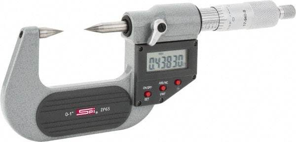 SPI - 1 Inch, Ratchet Stop, Electronic Point Micrometer - Accurate up to 0.0001 Inch, 30° Point Angle - Industrial Tool & Supply
