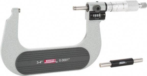 SPI - 3 to 4" Range, 0.0001" Graduation, Mechanical Outside Micrometer - Ratchet Stop Thimble, 2-1/4" Throat Depth, Accurate to 0.0002", Digital Counter - Industrial Tool & Supply