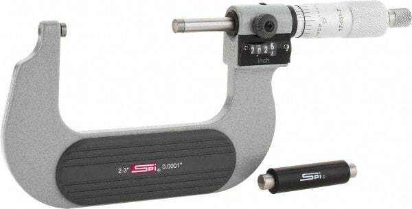 SPI - 2 to 3" Range, 0.0001" Graduation, Mechanical Outside Micrometer - Ratchet Stop Thimble, 1.78" Throat Depth, Accurate to 0.0002", Digital Counter - Industrial Tool & Supply
