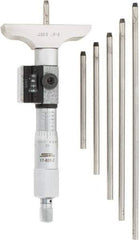 SPI - 0 to 6" Range, 6 Rod, Mechanical Depth Micrometer - Ratchet Stop Thimble, 2-1/2" Base Length, 0.001" Graduation, 4.5mm Rod Diam - Industrial Tool & Supply