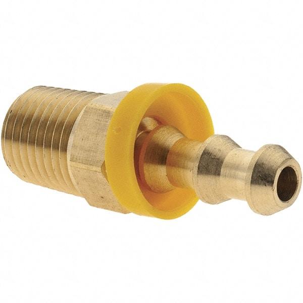Value Collection - 1/4" ID 1/4 NPTF Barbed Push On Male Connector - Brass - Industrial Tool & Supply