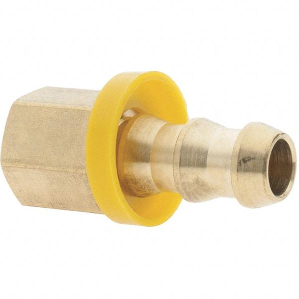 Value Collection - 3/8" ID 1/4 NPTF Barbed Push On Female Connector - 3/8" OD, Brass - Industrial Tool & Supply