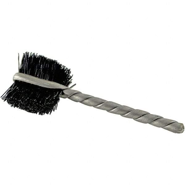 Brush Research Mfg. - 3/8" Diam Flat Nylon Tube Brush - 0.01" Filament Diam, 9/16" Brush Length, 2-1/4" OAL, 0.093" Diam Steel Shank - Industrial Tool & Supply