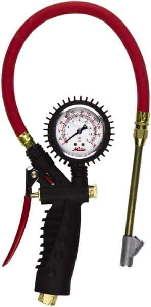 Milton - 0 to 230 psi Dial Straight Foot Dual Head Tire Pressure Gauge - 15' Hose Length - Industrial Tool & Supply