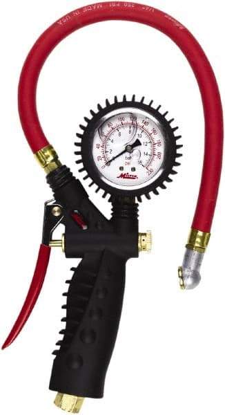 Milton - 0 to 230 psi Dial Ball Foot Tire Pressure Gauge - 15' Hose Length - Industrial Tool & Supply