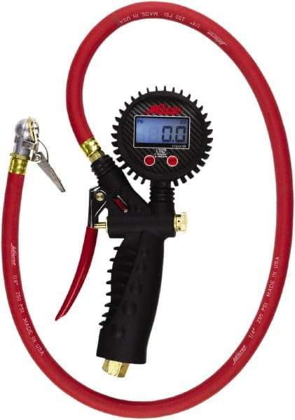 Milton - 0 to 255 psi Digital Ball Foot with Clip Tire Pressure Gauge - AAA Battery, 36' Hose Length - Industrial Tool & Supply