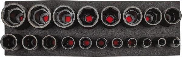 Proto - 19 Piece 1/2" Drive Black Finish Deep Well Socket Set - 6 Points, 3/8" to 1-1/2" Range, Inch Measurement Standard - Industrial Tool & Supply