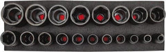 Proto - 19 Piece 1/2" Drive Black Finish Deep Well Socket Set - 6 Points, 3/8" to 1-1/2" Range, Inch Measurement Standard - Industrial Tool & Supply