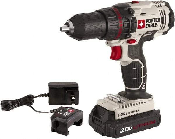 Porter-Cable - 20 Volt 1/2" Chuck Mid-Handle Cordless Drill - 0-350 & 0-1500 RPM, Keyless Chuck, Reversible, 1 Lithium-Ion Battery Included - Industrial Tool & Supply