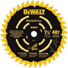 DeWALT - 7-1/4" Diam, 5/8" Arbor Hole Diam, 40 Tooth Wet & Dry Cut Saw Blade - Tungsten Carbide-Tipped, Smooth Action, Standard Round Arbor - Industrial Tool & Supply