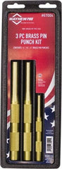 Mayhew - 3 Piece, 1/4 to 1/2", Pin Punch Set - Round Shank, Brass, Comes in Plastic Tray - Industrial Tool & Supply
