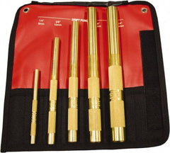 Mayhew - 5 Piece, 1/4 to 3/4", Drift Punch Set - Round Shank, Brass, Comes in Kit Bag - Industrial Tool & Supply