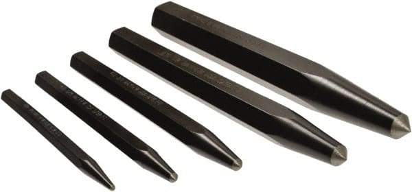Mayhew - 5 Piece, 3/32 to 3/8", Center Punch Set - Hex Shank, Steel, Comes in Pouch - Industrial Tool & Supply