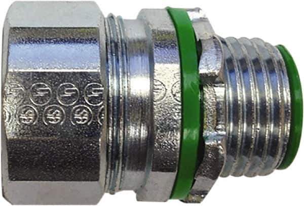 Anaconda Sealtite - 1" Trade, Zinc Plated Steel Threaded Straight Liquidtight Conduit Connector - Insulated - Industrial Tool & Supply