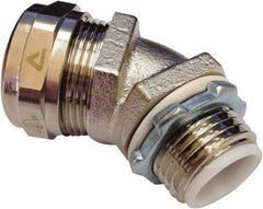 Anaconda Sealtite - 3/8" Trade, Nickel Plated Brass Threaded Angled Liquidtight Conduit Connector - Partially Insulated - Industrial Tool & Supply