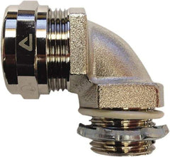 Anaconda Sealtite - 1-1/2" Trade, Nickel Plated Brass Threaded 90° Liquidtight Conduit Connector - Partially Insulated - Industrial Tool & Supply