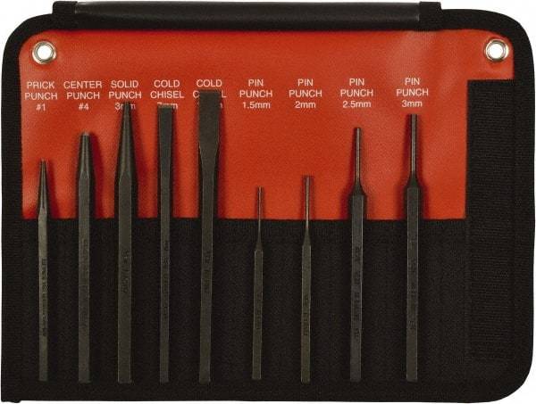 Mayhew - 9 Piece, 9/32 to 5/32", Pin Punch Set - Hex Shank, Steel, Comes in Kit Bag - Industrial Tool & Supply