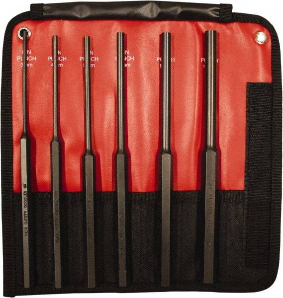 Mayhew - 6 Piece, 3 to 10mm, Pin Punch Set - Hex Shank, Steel, Comes in Kit Bag - Industrial Tool & Supply