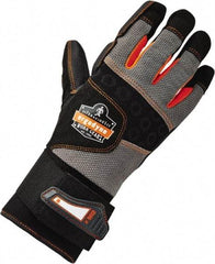 Ergodyne - Size M (8) Polyester Blend Work Gloves - Palm & Fingers Coated, Hook & Loop Cuff, Full Fingered, Black, Paired - Industrial Tool & Supply