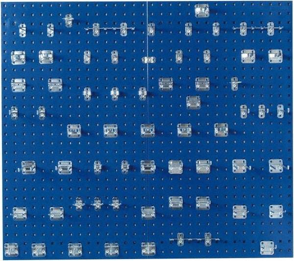 Triton - 24" Wide x 42-1/2" High Peg Board Kit - 2 Panels, 63 Hooks, Steel with Epoxy Coating, Blue - Industrial Tool & Supply