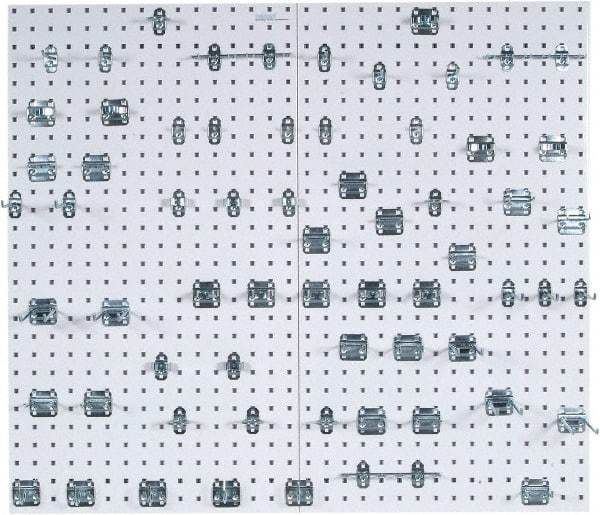 Triton - 24" Wide x 42-1/2" High Peg Board Kit - 2 Panels, 63 Hooks, Steel with Epoxy Coating, White - Industrial Tool & Supply