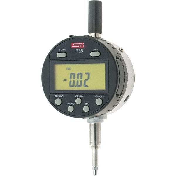SPI - 0 to 1/2" Range, 0.0005" Graduation, Electronic Drop Inidicator - Flat & Lug Back, 0.0008" Accuracy, Digital Display, Inch & Metric - Industrial Tool & Supply