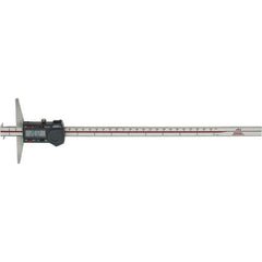 SPI - 0" to 300mm Stainless Steel Electronic Depth Gage - 0.04mm Accuracy, 0.01mm Resolution, 100mm Base Length, Hook Included - Industrial Tool & Supply