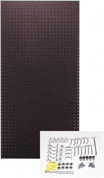 Triton - 24" Wide x 48" High Peg Board Kit - 1 Panel, 36 Hooks, Tempered Hardboard, Black - Industrial Tool & Supply