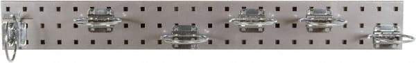 Triton - 4-1/2" Wide x 36" High Peg Board Strip - 1 Panel, 6 Hooks, Steel with Epoxy Coating, Silver - Industrial Tool & Supply