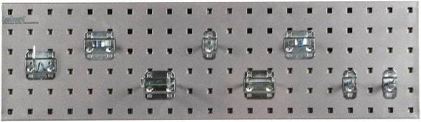Triton - 9" Wide x 21-1/2" High Peg Board Strip - 1 Panel, 8 Hooks, Steel with Epoxy Coating, Silver - Industrial Tool & Supply