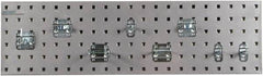 Triton - 9" Wide x 21-1/2" High Peg Board Strip - 1 Panel, 8 Hooks, Steel with Epoxy Coating, Silver - Industrial Tool & Supply