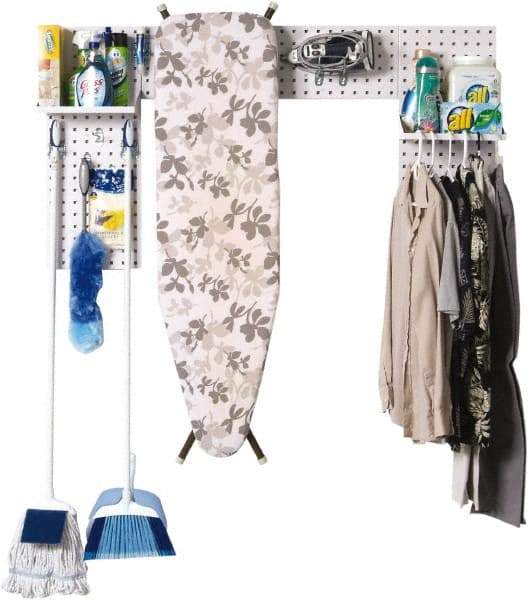 Triton - 30" Wide x 55" High Peg Board Strip - 3 Panels, 9 Hooks, Steel with Epoxy Coating, White - Industrial Tool & Supply