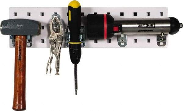 Triton - 4-1/2" Wide x 18" High Peg Board Strip - 1 Panel, 5 Hooks, Steel with Epoxy Coating, White - Industrial Tool & Supply