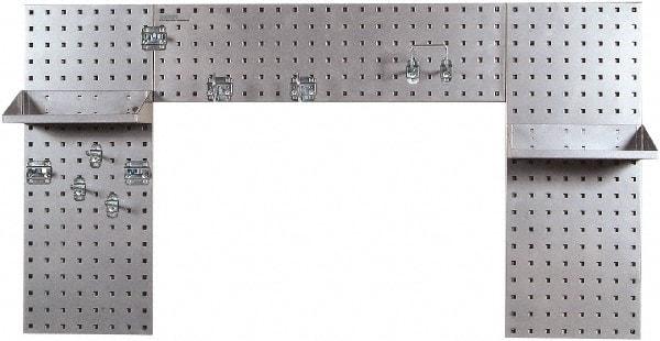 Triton - 30" Wide x 55" High Peg Board Strip - 3 Panels, 9 Hooks, Steel with Epoxy Coating, Silver - Industrial Tool & Supply