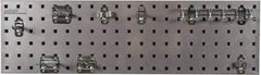 Triton - 9" Wide x 21-1/2" High Peg Board Strip - 1 Panel, 8 Hooks, Steel with Epoxy Coating, Silver - Industrial Tool & Supply