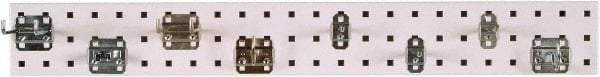Triton - 4-1/2" Wide x 36" High Peg Board Strip - 1 Panel, 8 Hooks, Steel with Epoxy Coating, White - Industrial Tool & Supply