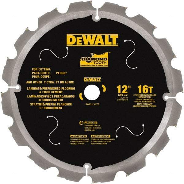 DeWALT - 12" Diam, 1" Arbor Hole Diam, 16 Tooth Wet & Dry Cut Saw Blade - Steel, Smooth Action, Standard Round Arbor - Industrial Tool & Supply