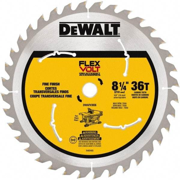 DeWALT - 8-1/4" Diam, 15.88mm Arbor Hole Diam, 36 Tooth Wet & Dry Cut Saw Blade - Steel, Smooth Action, Standard Round Arbor - Industrial Tool & Supply