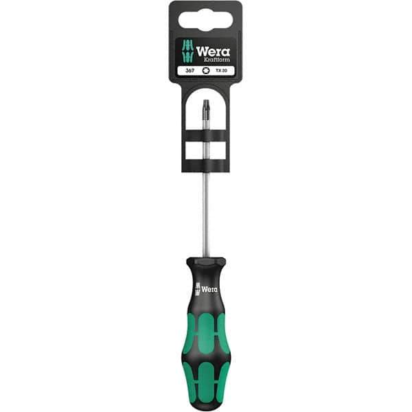 Wera - T20 Torx Driver - 4" Blade Length, 12-13/64" OAL, Ergonomic Handle, Chrome Plated Steel - Industrial Tool & Supply