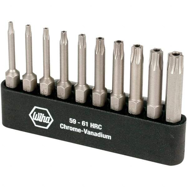 Wiha - 10 Piece, 1/4" Drive Screwdriver Torx Insert Bit Set - Tamperproof 7 to 40 Torx - Industrial Tool & Supply