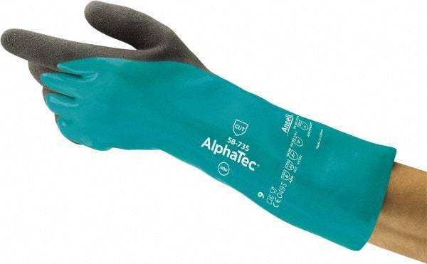 Ansell - Size XS (6), 13-1/4" Long, 39 mil Thick, Supported, Nitrile Chemical Resistant Gloves - Textured Finish, HPPE Lined, Gauntlet Cuff, ANSI Abrasion Level 6, ANSI Cut Level A3, ANSI Puncture Level 3, Green - Industrial Tool & Supply
