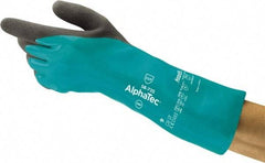 Ansell - Size XL (10), 14" Long, 39 mil Thick, Supported, Nitrile Chemical Resistant Gloves - Textured Finish, HPPE Lined, Gauntlet Cuff, ANSI Abrasion Level 6, ANSI Cut Level A3, ANSI Puncture Level 3, Green - Industrial Tool & Supply