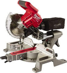 Milwaukee Tool - 5 Amp, 18 Volt, 5,000 RPM, 48° Left & Right Double Bevel Sliding Miter Saw - 5/8" Arbor, 7-1/4" Blade Diam, Includes Blade Wrench & Blade - Industrial Tool & Supply