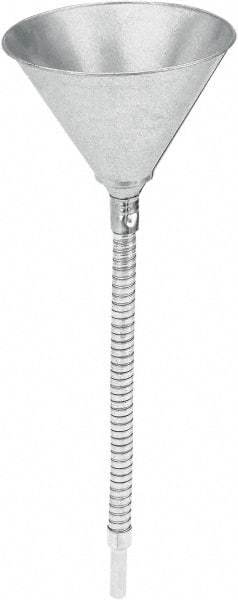 lumax - 16 oz Capacity Steel Funnel - 6" Mouth OD, 1/2" Tip OD, 13-1/4" Flexible Spout, Silver - Industrial Tool & Supply