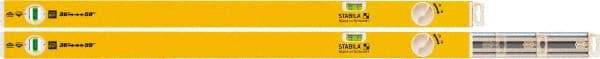 Stabila - 2 Vial, 59" Long, Aluminum Expandable Level - Yellow, 2" Wide, (1) Level & (1) Plumb Vials - Industrial Tool & Supply